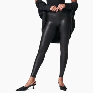 SPANX Black Faux Vegan Leather Leggings Size L